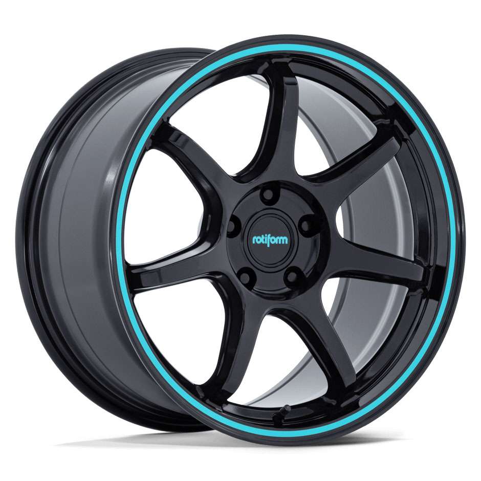 Rotiform BPU RC208 19x8.5 5x100 35 ET 66.6 CB Gloss Black w/Teal Stripe