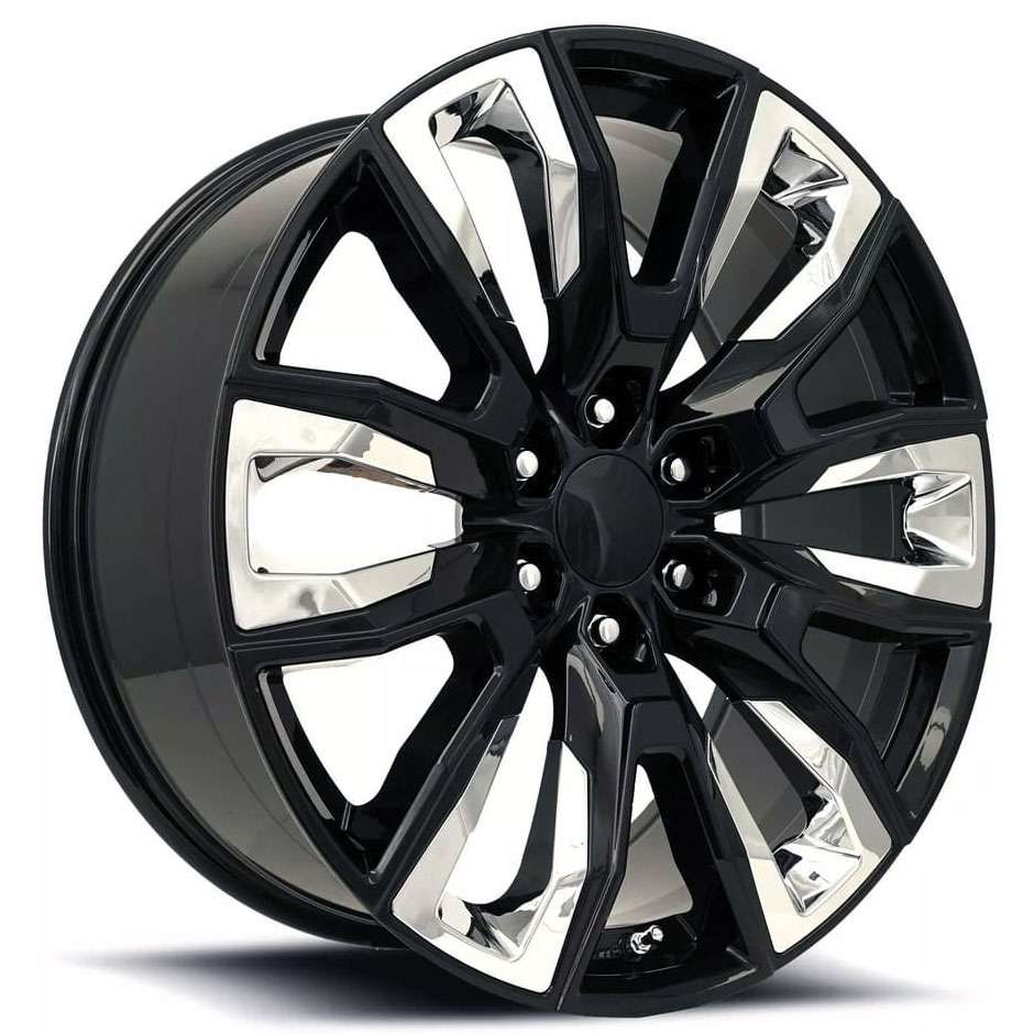 Factory Reproductions Fr207 Gmc Split 6 22x9 6x139.7 28 ET 78.1 CB Black Machined/Chrome Inserts